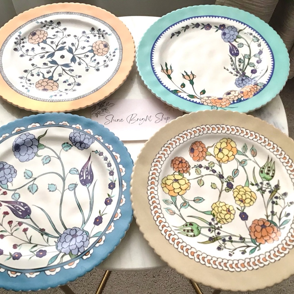 Anthropologie Turkuaz Kitchen Plates Handpainted Glazed Stoneware Floral NWT - Picture 2 of 13